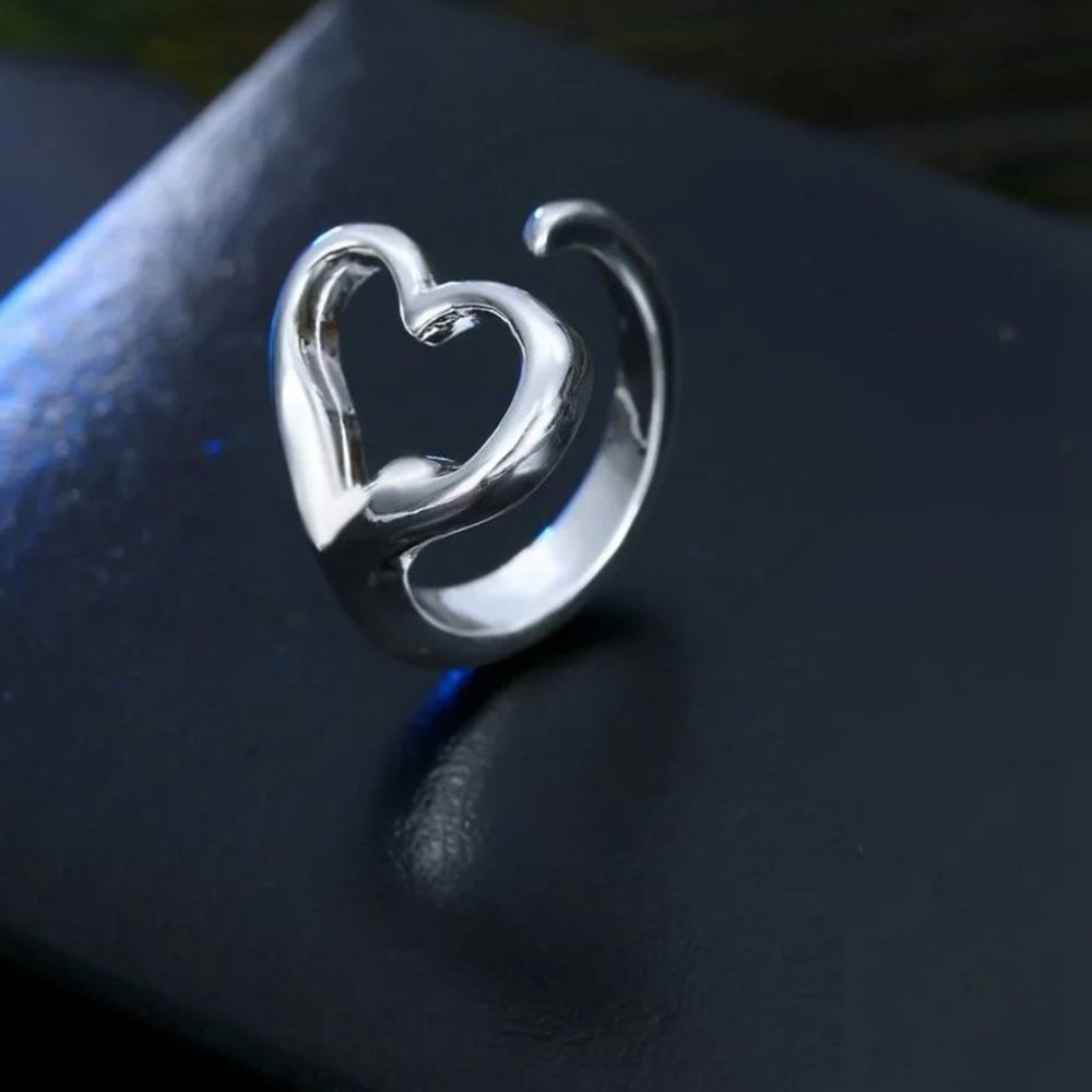 💎 925 Sterling Silver Heart Adjustable Ring Elegant Cute - Picture 4 of 6
